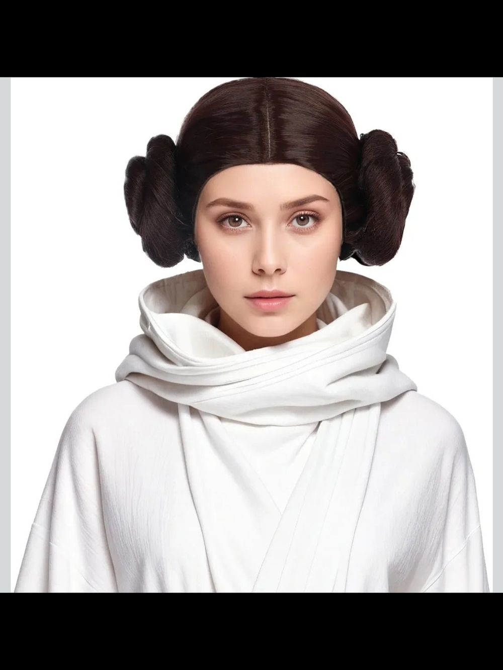 Women Short Dark Brown Wig with Two Buns Princess Cosplay Wig Heat Resistant